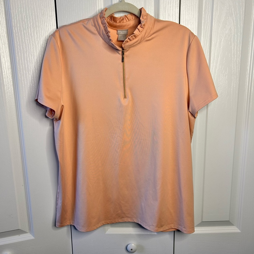 Chicos Zenergy Women’s 3 Peach Half Zip Mock Neck Short Sleeve Blouse 16-18